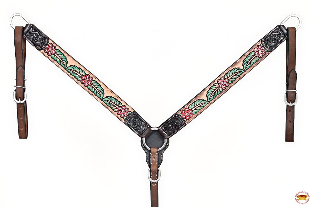 HILASON Western Horse Headstall &amp; Breast Collar American Leather Floral Carving