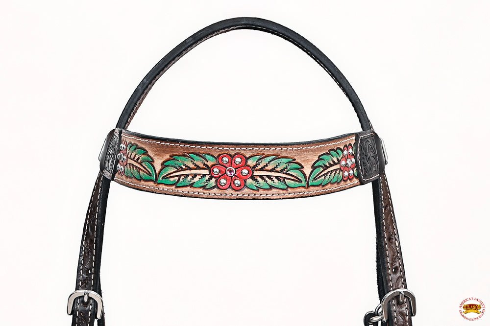 HILASON Western Horse Headstall &amp; Breast Collar American Leather Floral Carving