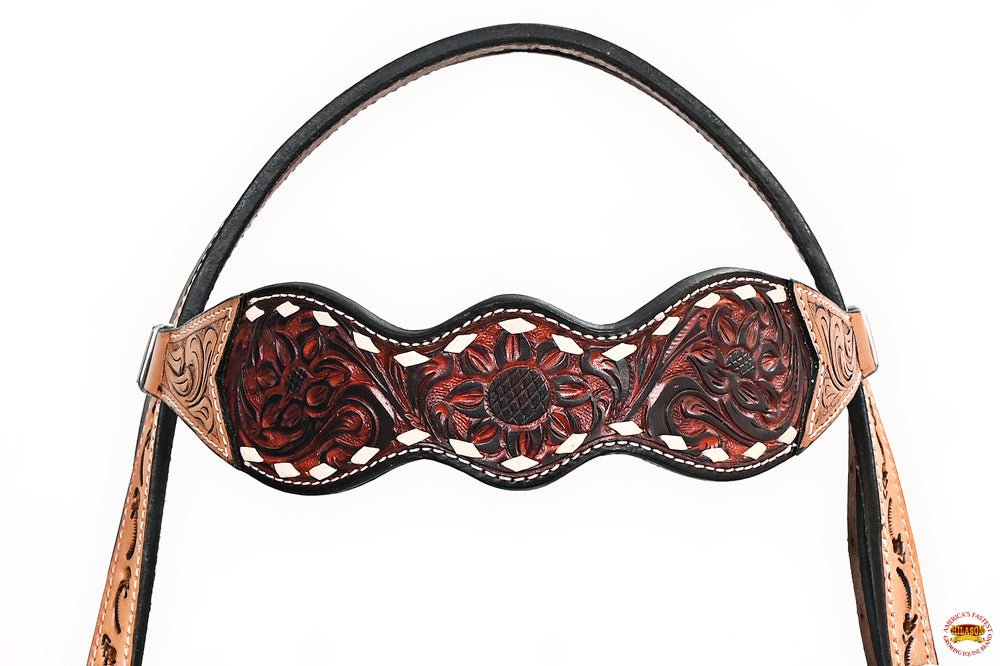 Hand-Carved Leather Western Headstall And Breast Collar Set For Training And Showing
