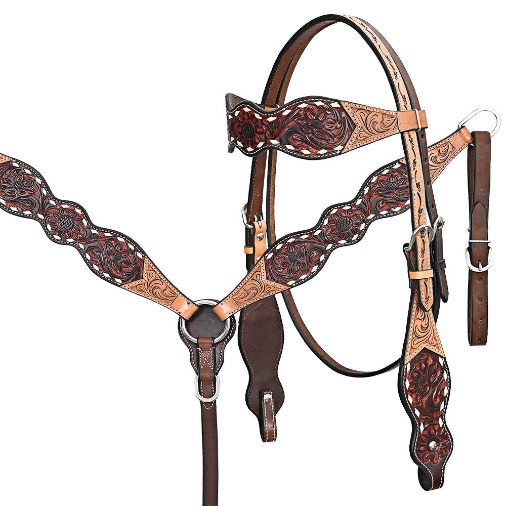 Hand-Carved Leather Western Headstall And Breast Collar Set For Training And Showing