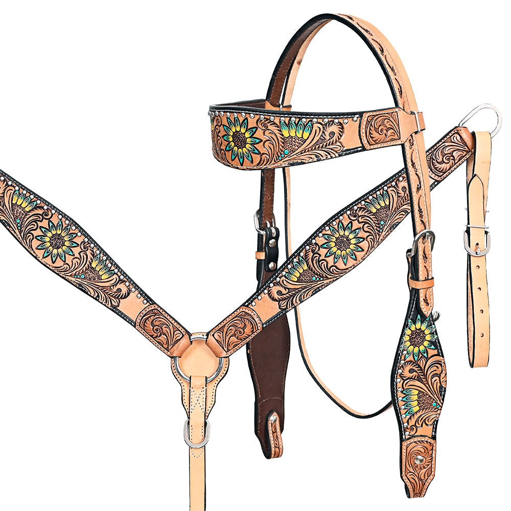Hand-Carved Leather Western Headstall And Breast Collar Set For Training And Showing
