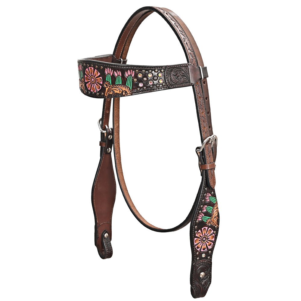 Hand-Carved Leather Western Headstall And Breast Collar Set For Training And Showing