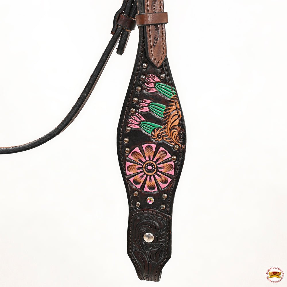 Hand-Carved Leather Western Headstall And Breast Collar Set For Training And Showing
