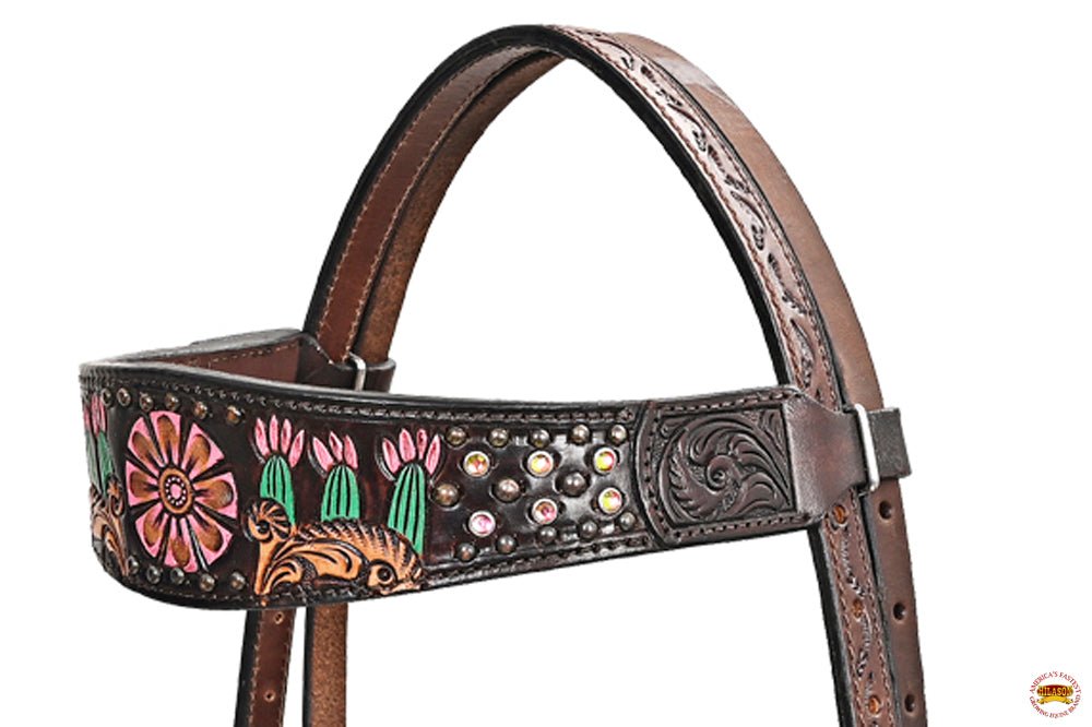 Hand-Carved Leather Western Headstall And Breast Collar Set For Training And Showing