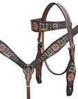 Hand-Carved Leather Western Headstall And Breast Collar Set For Training And Showing