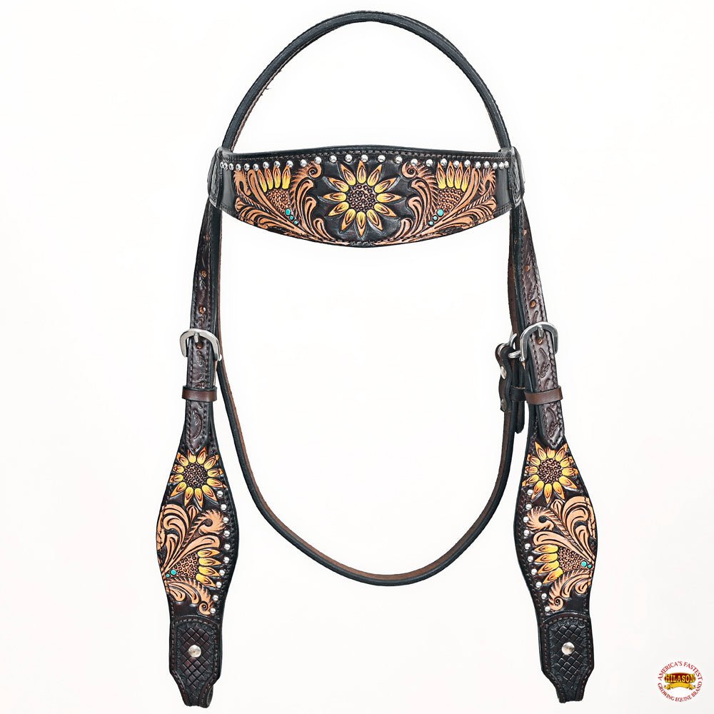Hand-Carved Leather Western Headstall And Breast Collar Set For Training And Showing