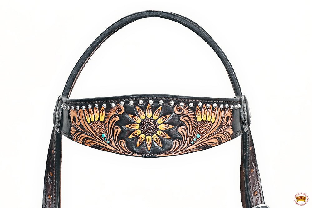 Hand-Carved Leather Western Headstall And Breast Collar Set For Training And Showing