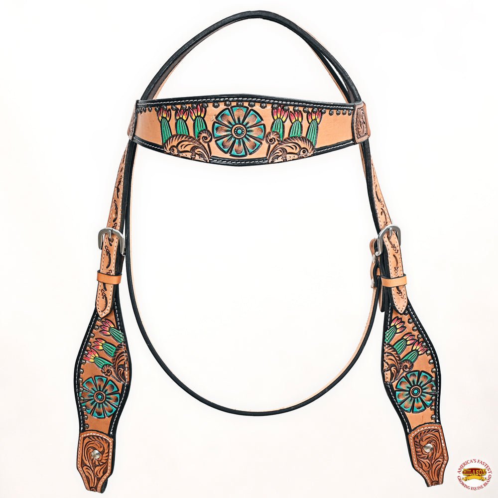 HILASON Western Horse Headstall &amp; Breast Collar American Leather Floral Carving