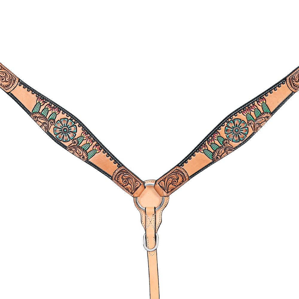HILASON Western Horse Headstall &amp; Breast Collar American Leather Floral Carving