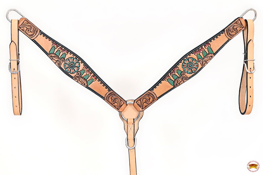 HILASON Western Horse Headstall &amp; Breast Collar American Leather Floral Carving