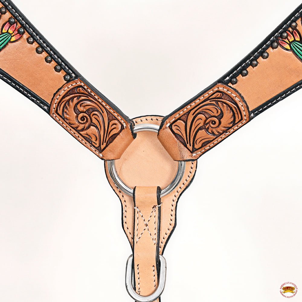 HILASON Western Horse Headstall &amp; Breast Collar American Leather Floral Carving