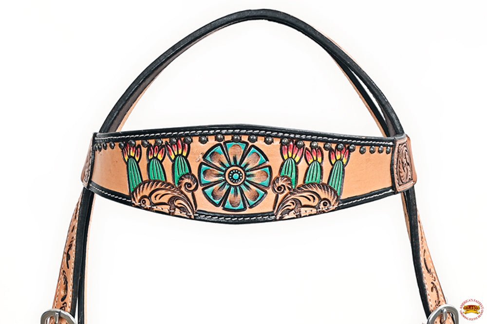 HILASON Western Horse Headstall &amp; Breast Collar American Leather Floral Carving