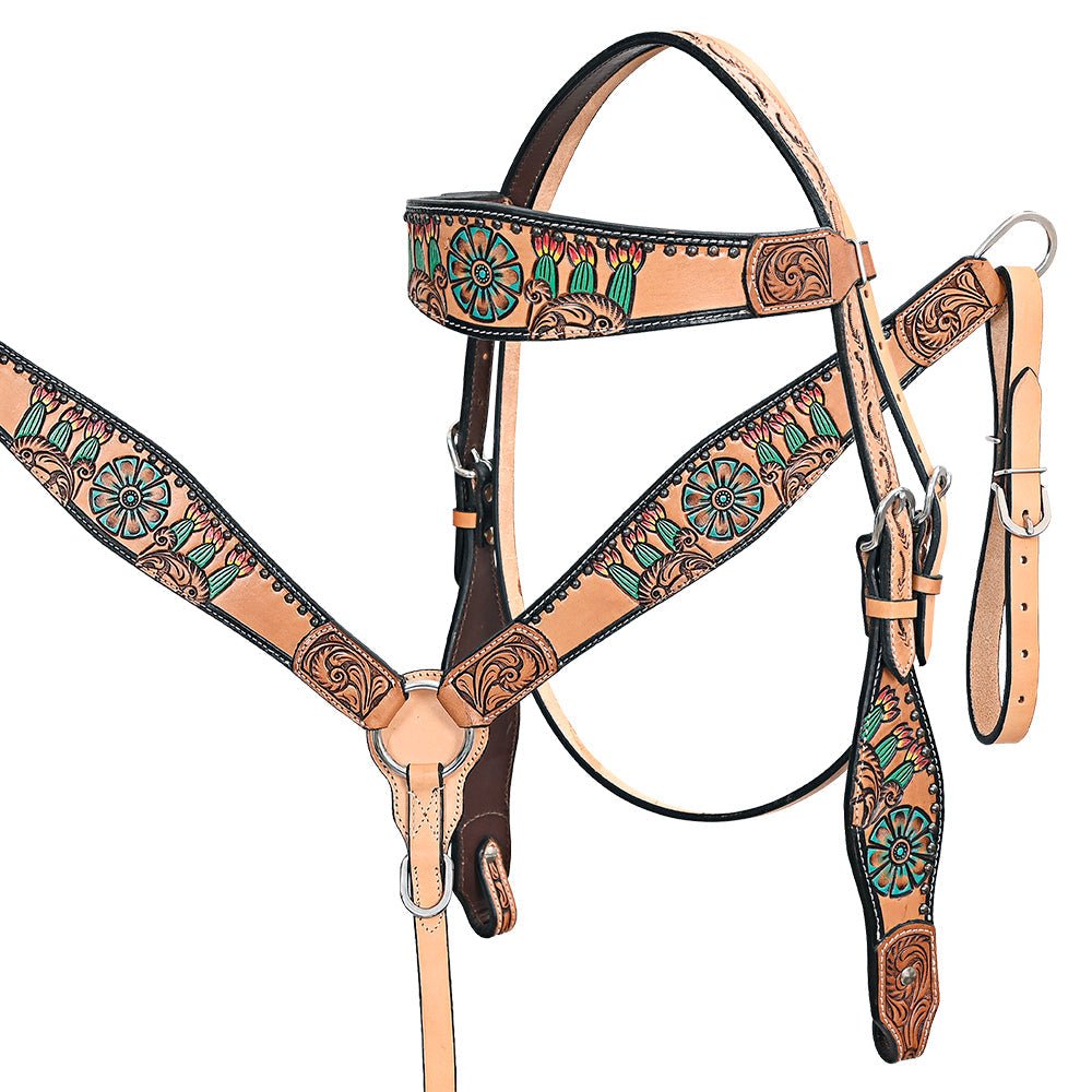 HILASON Western Horse Headstall &amp; Breast Collar American Leather Floral Carving