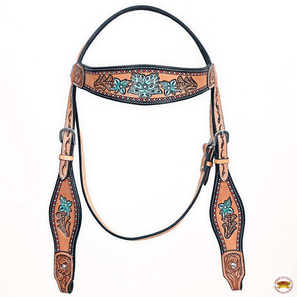 HILASON Western Horse Headstall &amp; Breast Collar American Leather Floral Carving