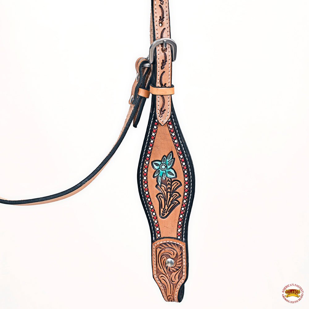 HILASON Western Horse Headstall &amp; Breast Collar American Leather Floral Carving