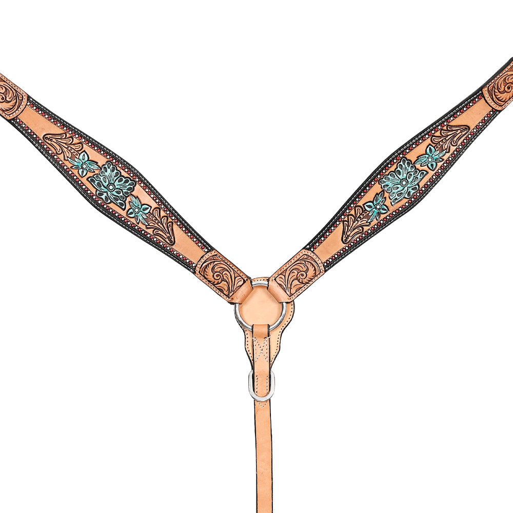 HILASON Western Horse Headstall &amp; Breast Collar American Leather Floral Carving