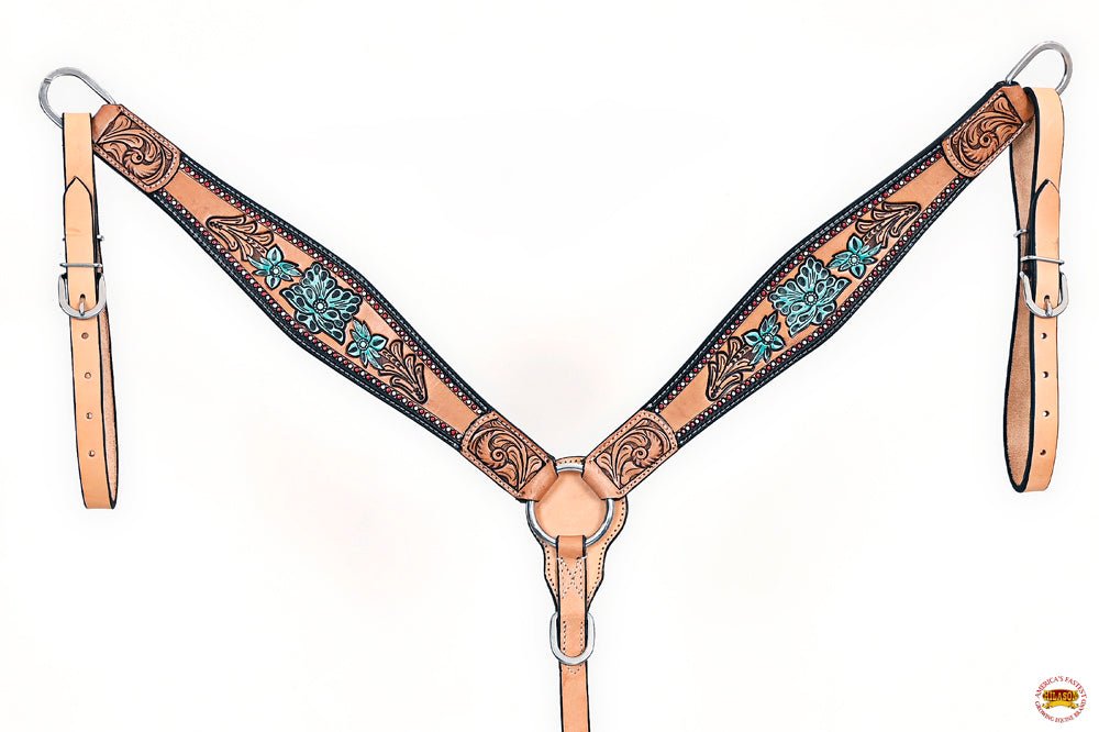 HILASON Western Horse Headstall &amp; Breast Collar American Leather Floral Carving
