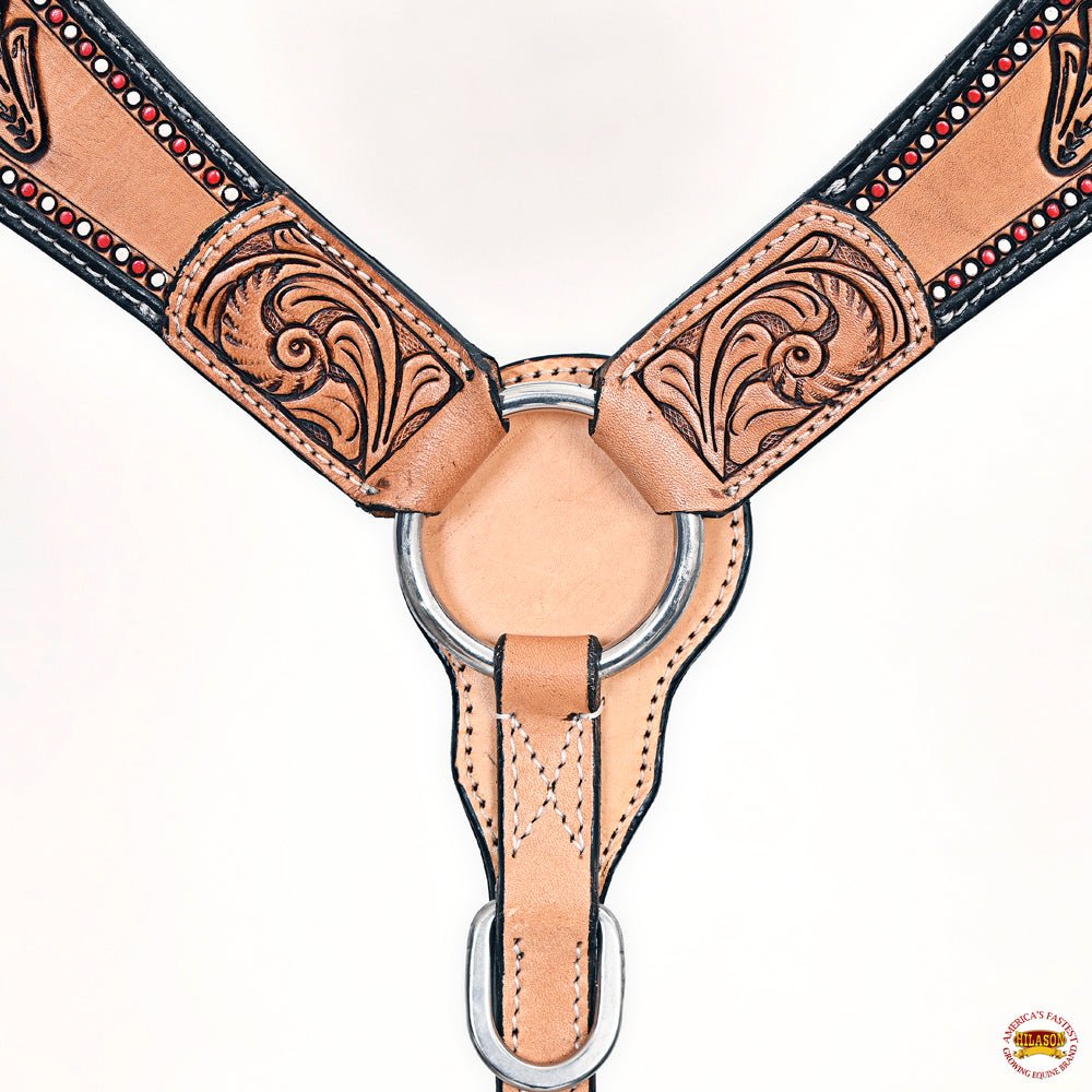 HILASON Western Horse Headstall &amp; Breast Collar American Leather Floral Carving