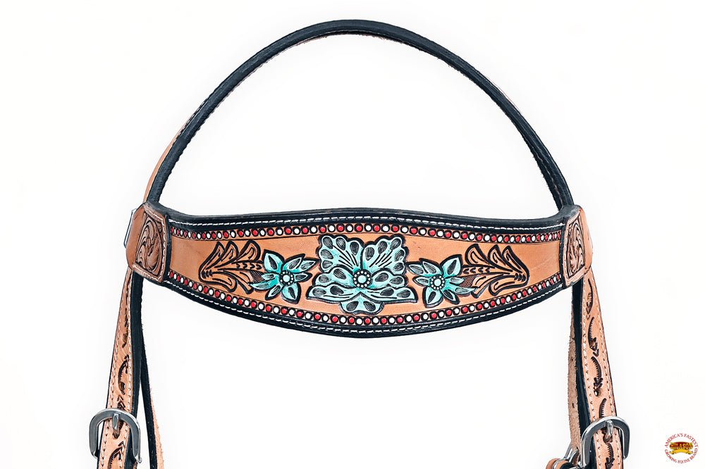 HILASON Western Horse Headstall &amp; Breast Collar American Leather Floral Carving