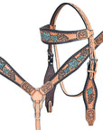 HILASON Western Horse Headstall & Breast Collar American Leather Floral Carving