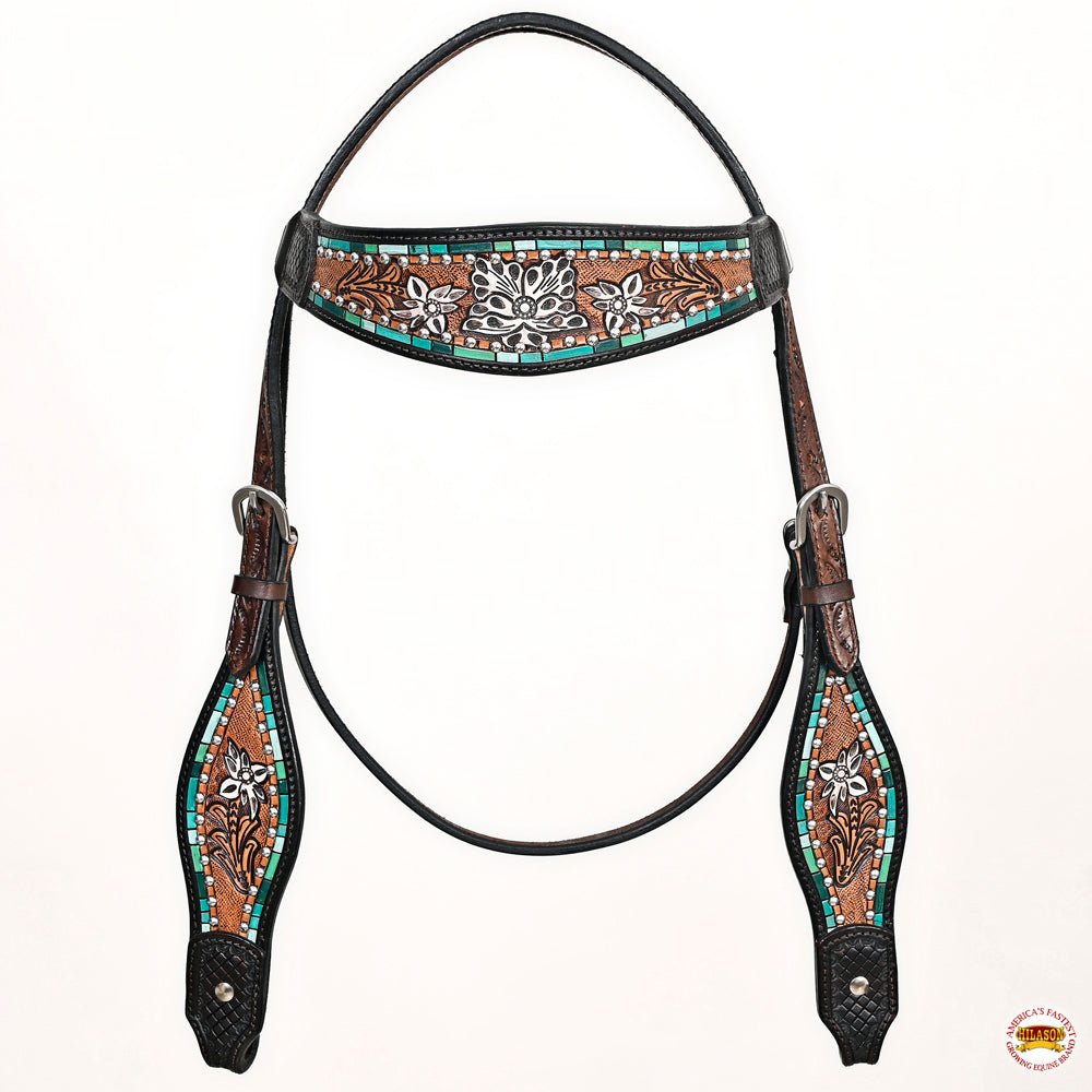 HILASON Western Horse Headstall &amp; Breast Collar American Leather Floral Carving