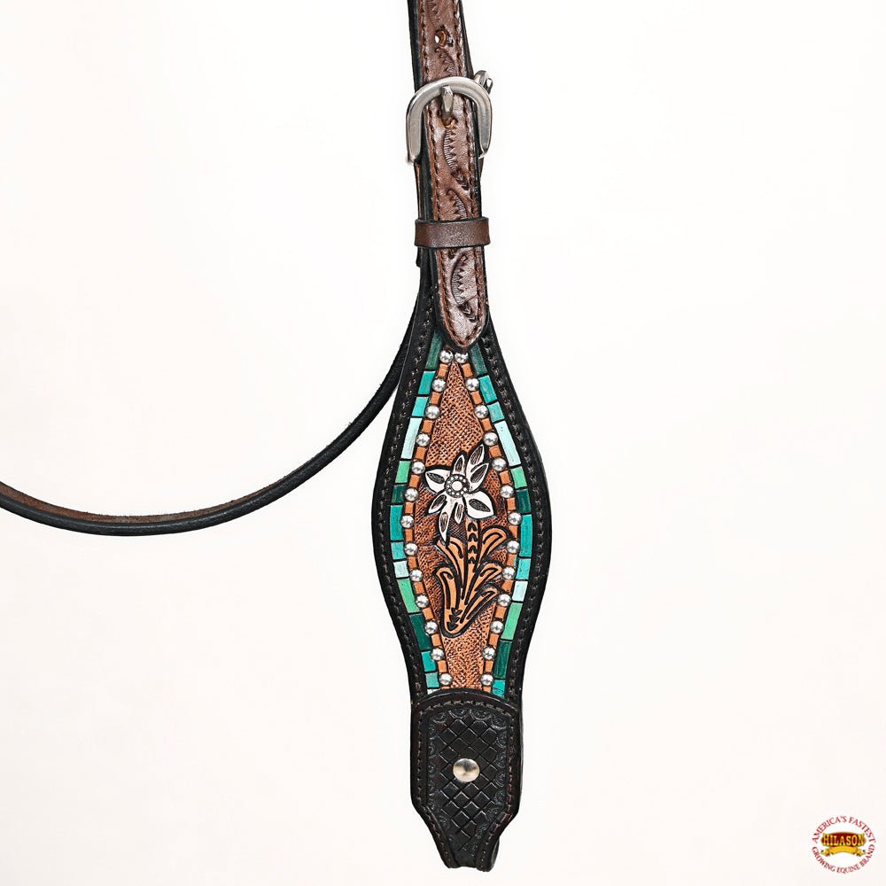 HILASON Western Horse Headstall &amp; Breast Collar American Leather Floral Carving
