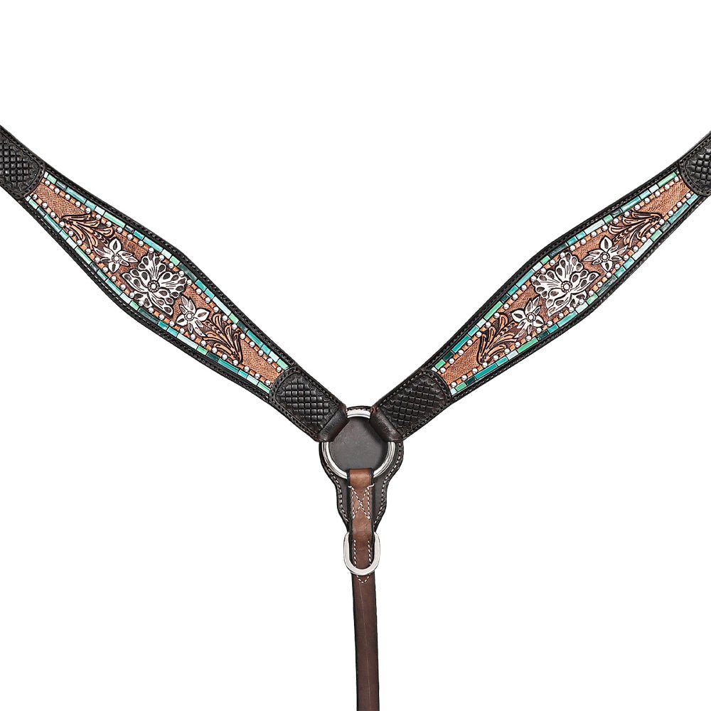HILASON Western Horse Headstall &amp; Breast Collar American Leather Floral Carving