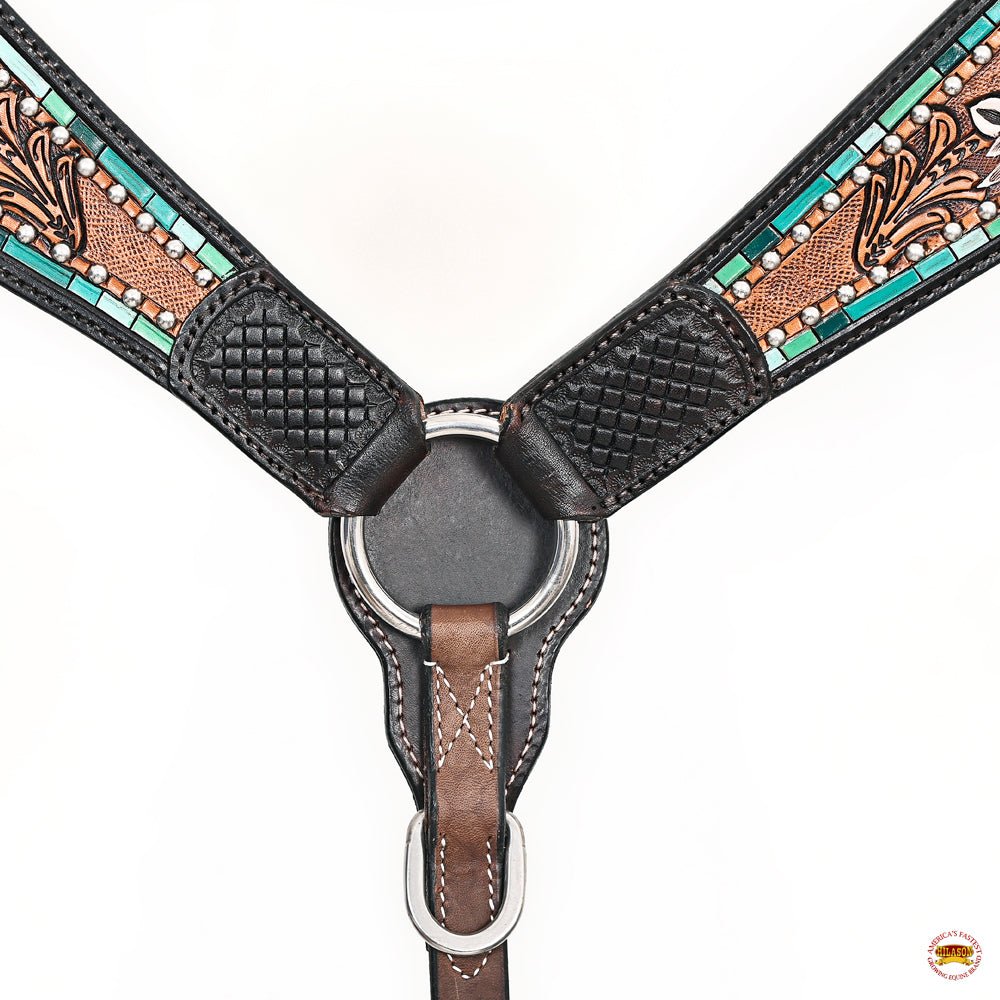 HILASON Western Horse Headstall &amp; Breast Collar American Leather Floral Carving