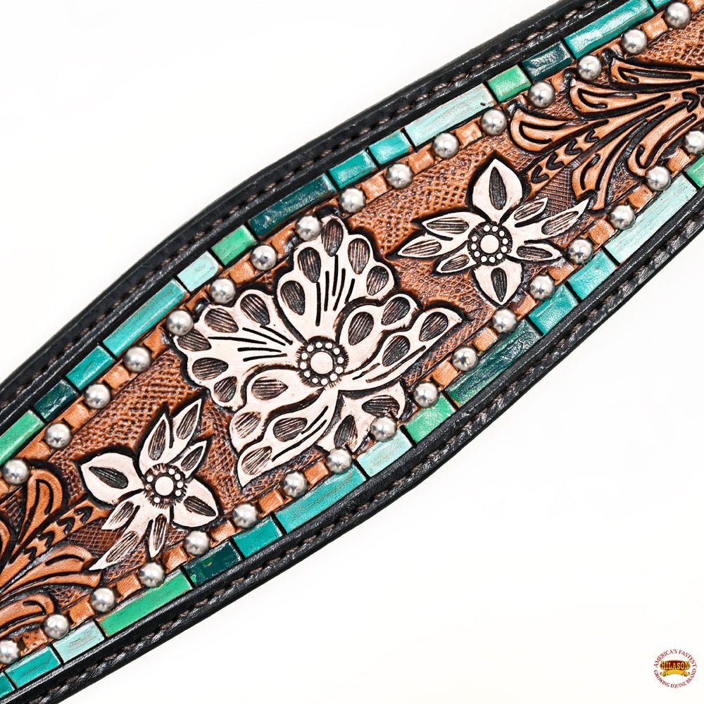 HILASON Western Horse Headstall &amp; Breast Collar American Leather Floral Carving