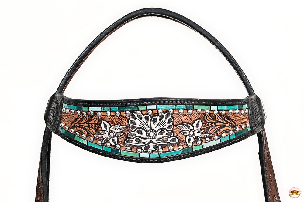 HILASON Western Horse Headstall &amp; Breast Collar American Leather Floral Carving