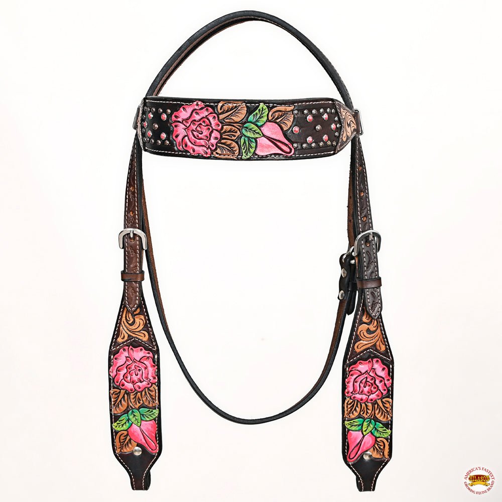 Hand-Carved Leather Western Headstall And Breast Collar Set For Training And Showing