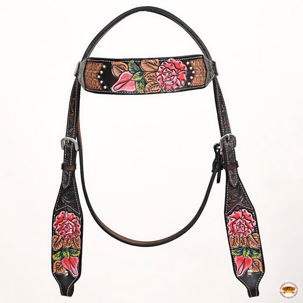 Hand-Carved Leather Western Headstall And Breast Collar Set For Training And Showing