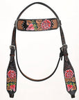 Hand-Carved Leather Western Headstall And Breast Collar Set For Training And Showing