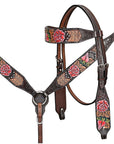 Hand-Carved Leather Western Headstall And Breast Collar Set For Training And Showing