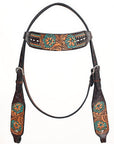 Hand-Carved Leather Western Headstall And Breast Collar Set For Training And Showing