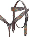 Hand-Carved Leather Western Headstall And Breast Collar Set For Training And Showing