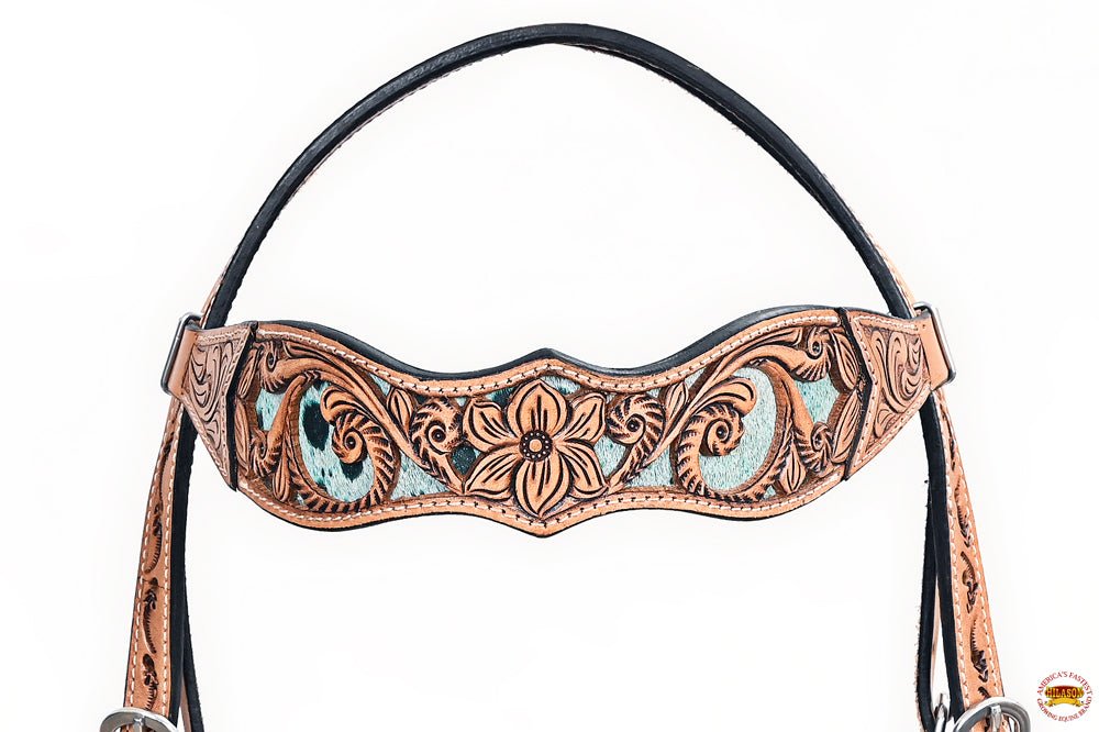 Hand-Carved Leather Western Headstall And Breast Collar Set For Training And Showing
