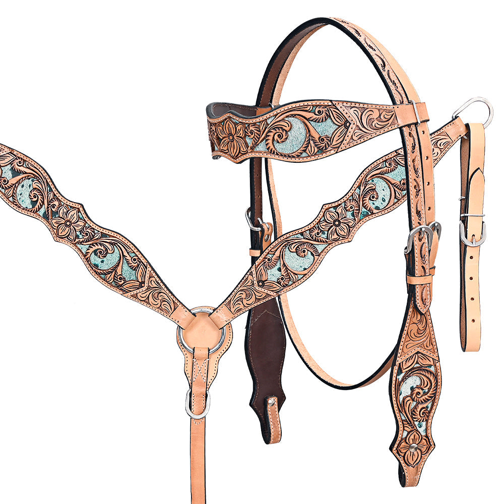 HILASON Western Horse Headstall Breast Collar American Leather Tan