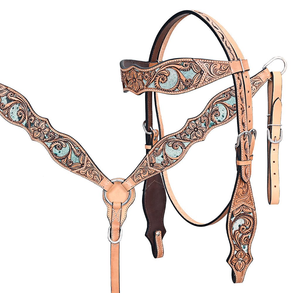 Hand-Carved Leather Western Headstall And Breast Collar Set For Training And Showing