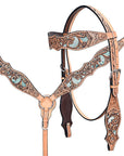 Hand-Carved Leather Western Headstall And Breast Collar Set For Training And Showing