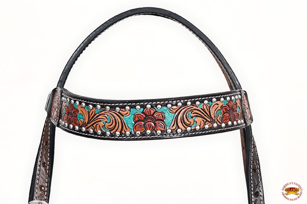 Hand-Carved Leather Western Headstall And Breast Collar Set For Training And Showing