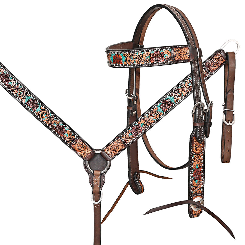 HILASON Western Horse Headstall Breast Collar Leather Brown
