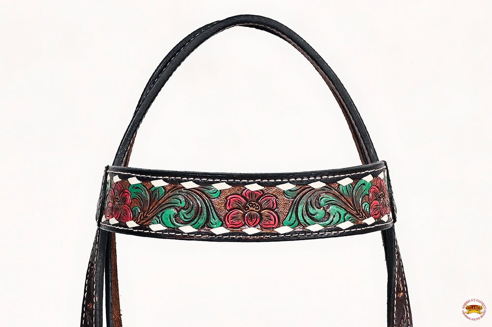 Hand-Carved Leather Western Headstall And Breast Collar Set For Training And Showing