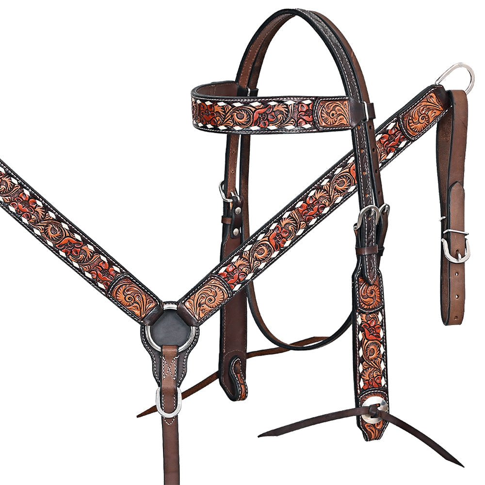 Hand-Carved Leather Western Headstall And Breast Collar Set For Training And Showing