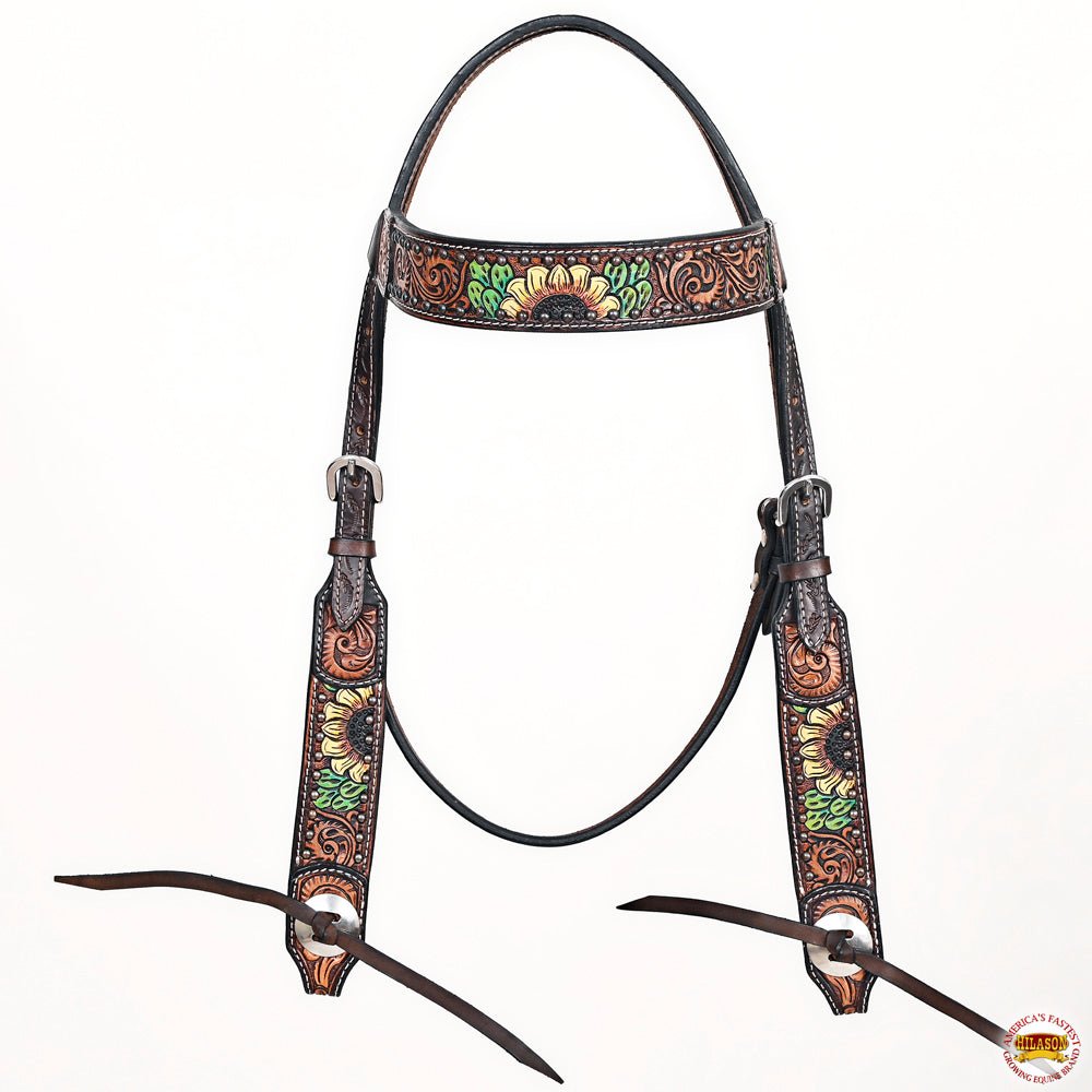 Hand-Carved Leather Western Headstall And Breast Collar Set For Training And Showing