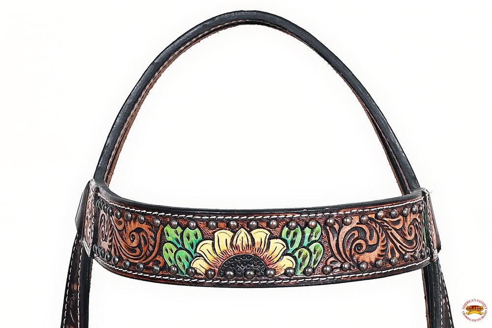 Hand-Carved Leather Western Headstall And Breast Collar Set For Training And Showing