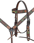 Hand-Carved Leather Western Headstall And Breast Collar Set For Training And Showing