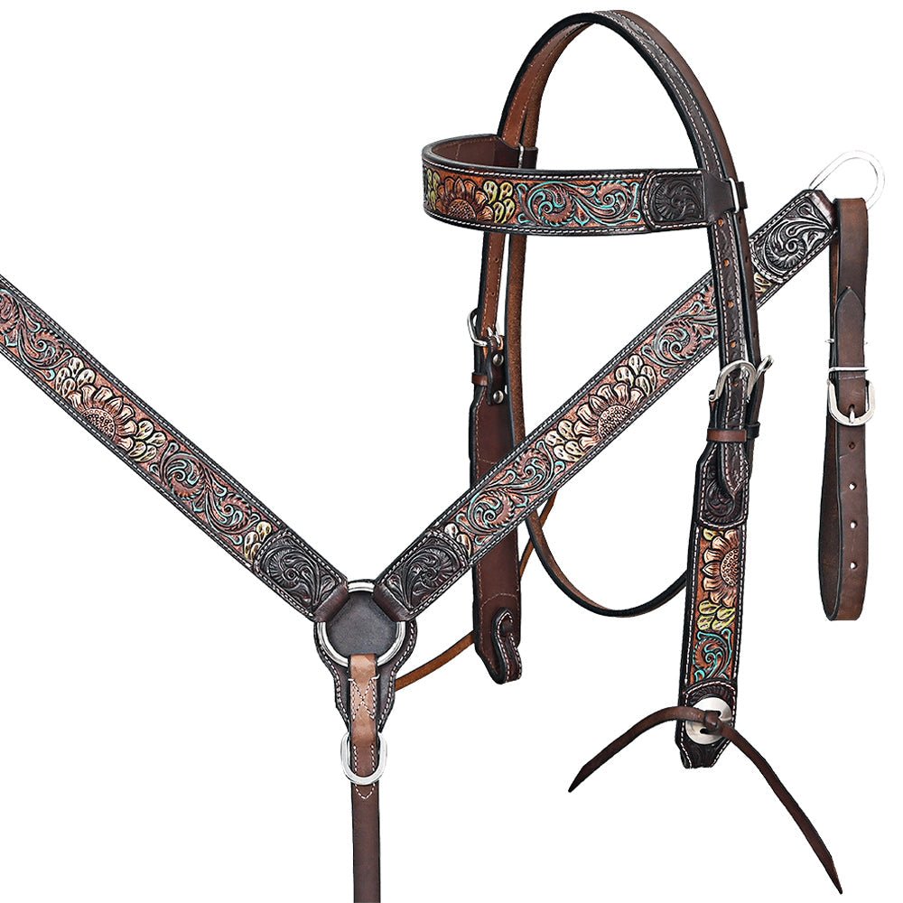 Hand-Carved Leather Western Headstall And Breast Collar Set For Training And Showing