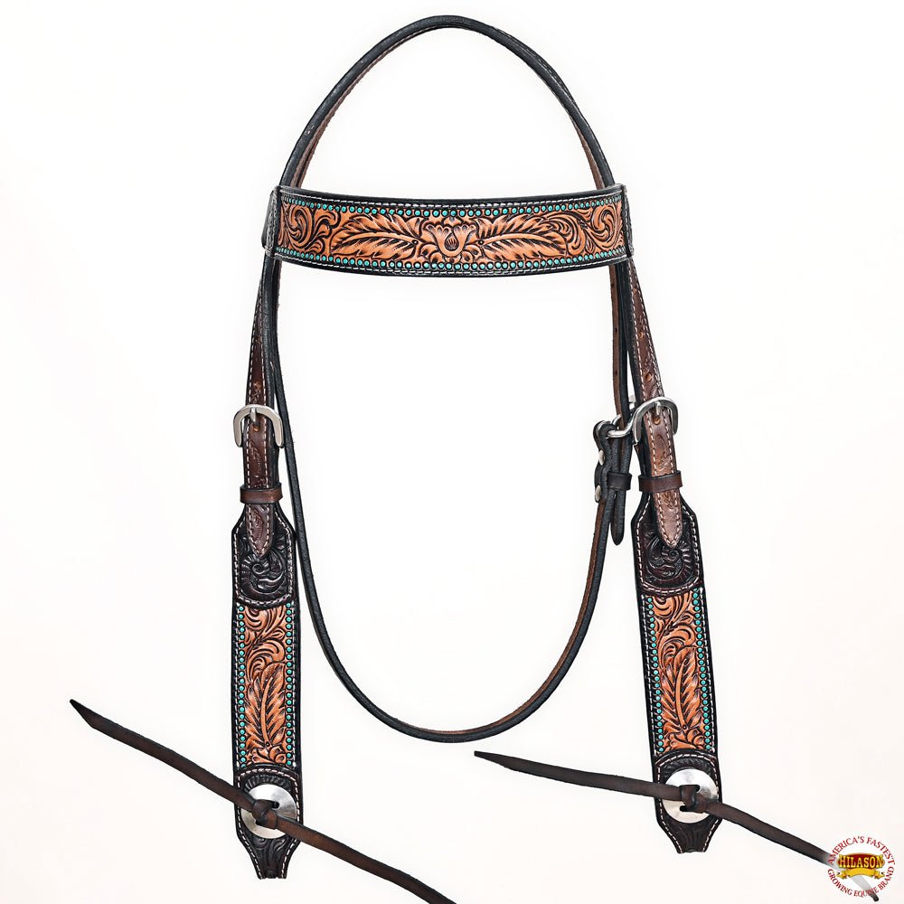 Hand-Carved Leather Western Headstall And Breast Collar Set For Training And Showing
