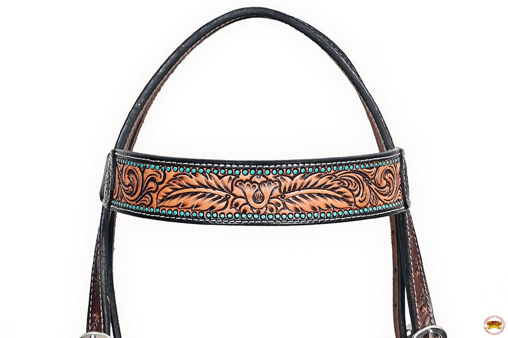Hand-Carved Leather Western Headstall And Breast Collar Set For Training And Showing